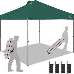 Eurmax USA NOMATTER ONE-Person Open&Close 10x10ft Pop Up Canopy Tent，Portable Shelter Canopy for Outdoor Events，Instant Canopies, Temporary Sunshade,Bonus 4 Sand Bags(Forest Green)