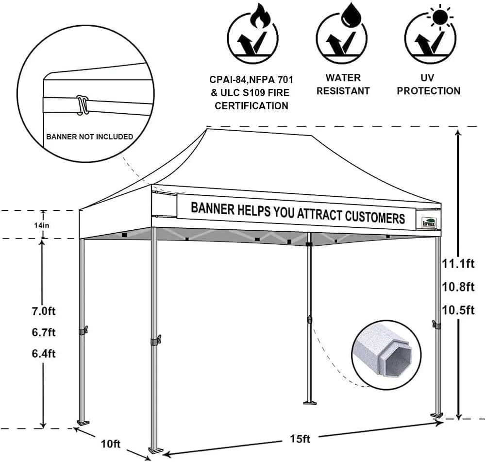 Eurmax USA Premium 10'x15' Pop-up Canopy Tent Party Tent Commercial Instant Canopies Shelter with Removable Sidewalls with Wheeled Carry Bag Bonus 4 Sand Bags(Gray)