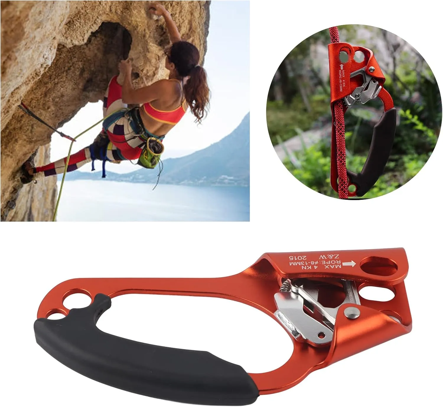 EVTSCAN Outdoor Sports Rock Climbing 4KN Right Hand Ascender Device Mountaineer Handle Ascender