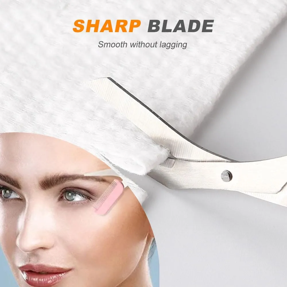 Eyebrow Trimmer Scissor, 2 in 1 Eyebrow Scissors with Comb, New Non-Slip Stainless Steel Eyebrow Trimming Scissors, Eyebrow Cutter Hair Removal Eyebrow Scissor Makeup Tool for Women Men (Pink)