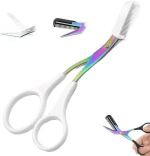 Eyebrow Trimmer Scissor, 2 in 1 Eyebrow Scissors with Comb, New Non-Slip Stainless Steel Eyebrow Trimming Scissors, Eyebrow Cutter Hair Removal Eyebrow Scissor Makeup Tool for Women Men (White)