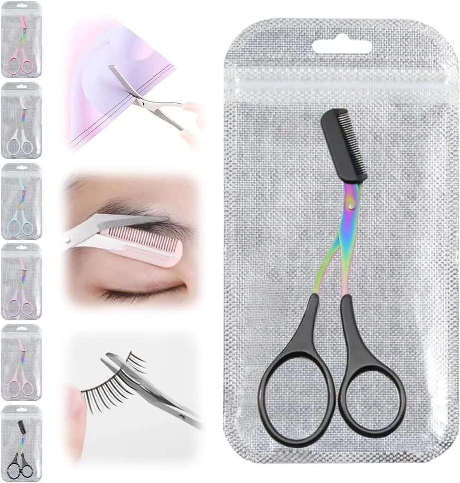 Eyebrow Trimmer Scissor, 2024 New Non-Slip Eyebrow Scissors with Comb, Eyebrow Trimmer for Women Men, Eye Brow Razors Eyebrow Cutter Eye Brow Shaper Trimming Scissors Makeup Tool (Black)