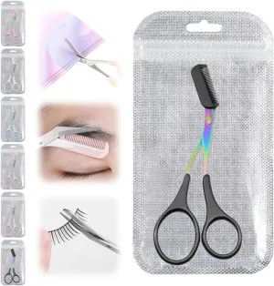 Eyebrow Trimmer Scissor, 2024 New Non-Slip Eyebrow Scissors with Comb, Eyebrow Trimmer for Women Men, Eye Brow Razors Eyebrow Cutter Eye Brow Shaper Trimming Scissors Makeup Tool (Black)