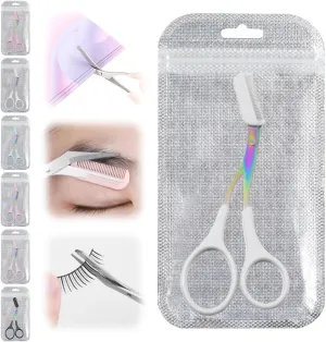 Eyebrow Trimmer Scissor, 2024 New Non-Slip Eyebrow Scissors with Comb, Eyebrow Trimmer for Women Men, Eye Brow Razors Eyebrow Cutter Eye Brow Shaper Trimming Scissors Makeup Tool (White)