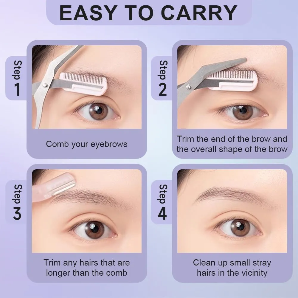 Eyebrow Trimmer Scissor, 2024 New Non-Slip Eyebrow Scissors with Comb, Eyebrow Trimmer for Women Men, Eye Brow Razors Eyebrow Cutter Eye Brow Shaper Trimming Scissors Makeup Tool (White)