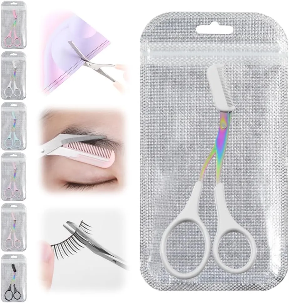 Eyebrow Trimmer Scissor, 2024 New Non-Slip Eyebrow Scissors with Comb, Eyebrow Trimmer for Women Men, Eye Brow Razors Eyebrow Cutter Eye Brow Shaper Trimming Scissors Makeup Tool (White)