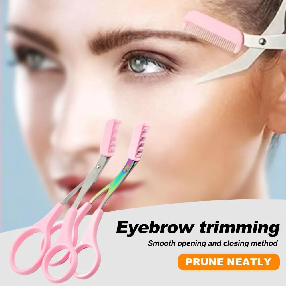 Eyebrow Trimmer Scissor, 2025 New Eyebrow Scissors with Comb Eyebrow Trimmer for Women Men, Eyebrow Trimming Scissors Hair Removal Tool Makeup Tool (Pink-2)