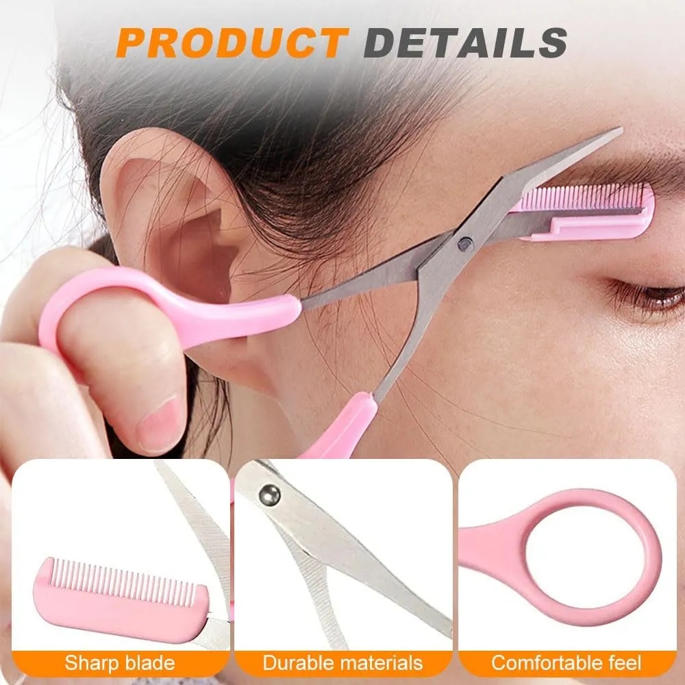 Eyebrow Trimmer Scissor, 2025 New Eyebrow Scissors with Comb Eyebrow Trimmer for Women Men, Eyebrow Trimming Scissors Hair Removal Tool Makeup Tool (Pink-2)
