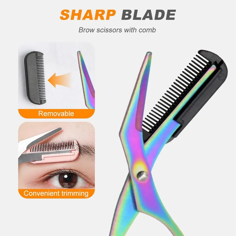 Eyebrow Trimmer Scissor, 2025 New Eyebrow Scissors with Comb Eyebrow Trimmer for Women Men, Eyebrow Trimming Scissors Hair Removal Tool Makeup Tool (Pink-2)