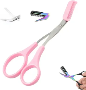 Eyebrow Trimmer Scissor, 2025 New Eyebrow Scissors with Comb Eyebrow Trimmer for Women Men, Eyebrow Trimming Scissors Hair Removal Tool Makeup Tool (Pink-2)