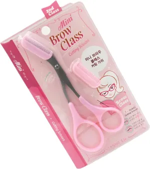 Eyebrow Trimming Scissors with Comb & Foldable Mini Razor – Stainless Steel Brow Hair Grooming Tool for Precise Shaping – Pink Handles, Portable Eyebrow Trimmer Set