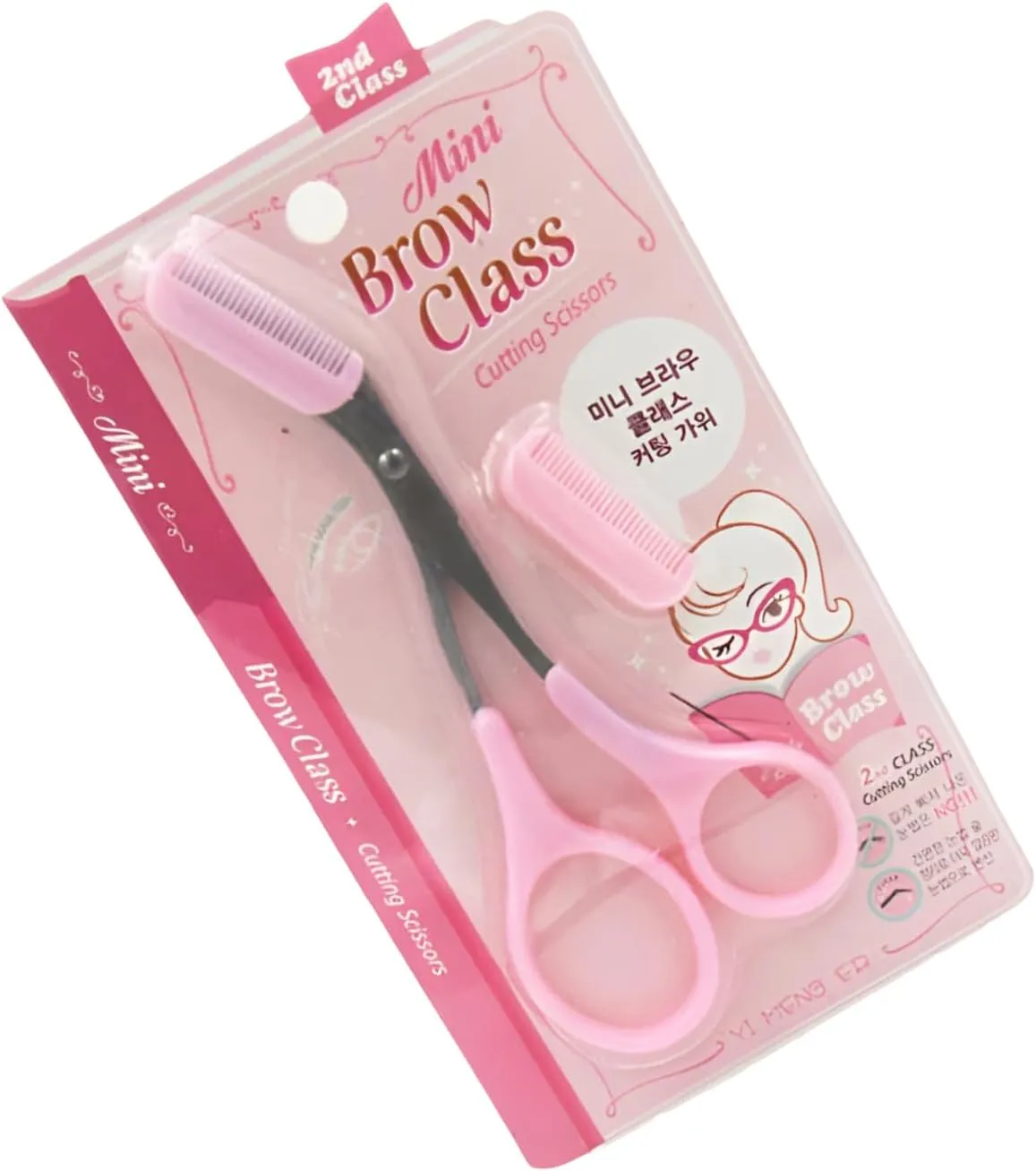 Eyebrow Trimming Scissors with Comb & Foldable Mini Razor – Stainless Steel Brow Hair Grooming Tool for Precise Shaping – Pink Handles, Portable Eyebrow Trimmer Set