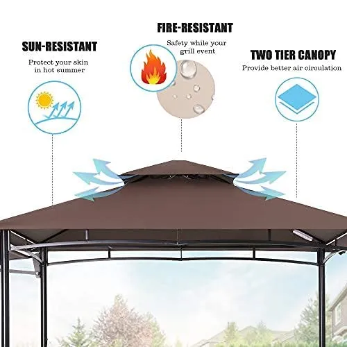 FAB BASED 5x8 Grill Gazebo, Outdoor BBQ Grill Patio Canopy with Extra Shadow & LED Lights, Barbeque Gazebo Canopy (Brown)