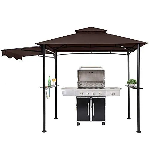 FAB BASED 5x8 Grill Gazebo, Outdoor BBQ Grill Patio Canopy with Extra Shadow & LED Lights, Barbeque Gazebo Canopy (Brown)