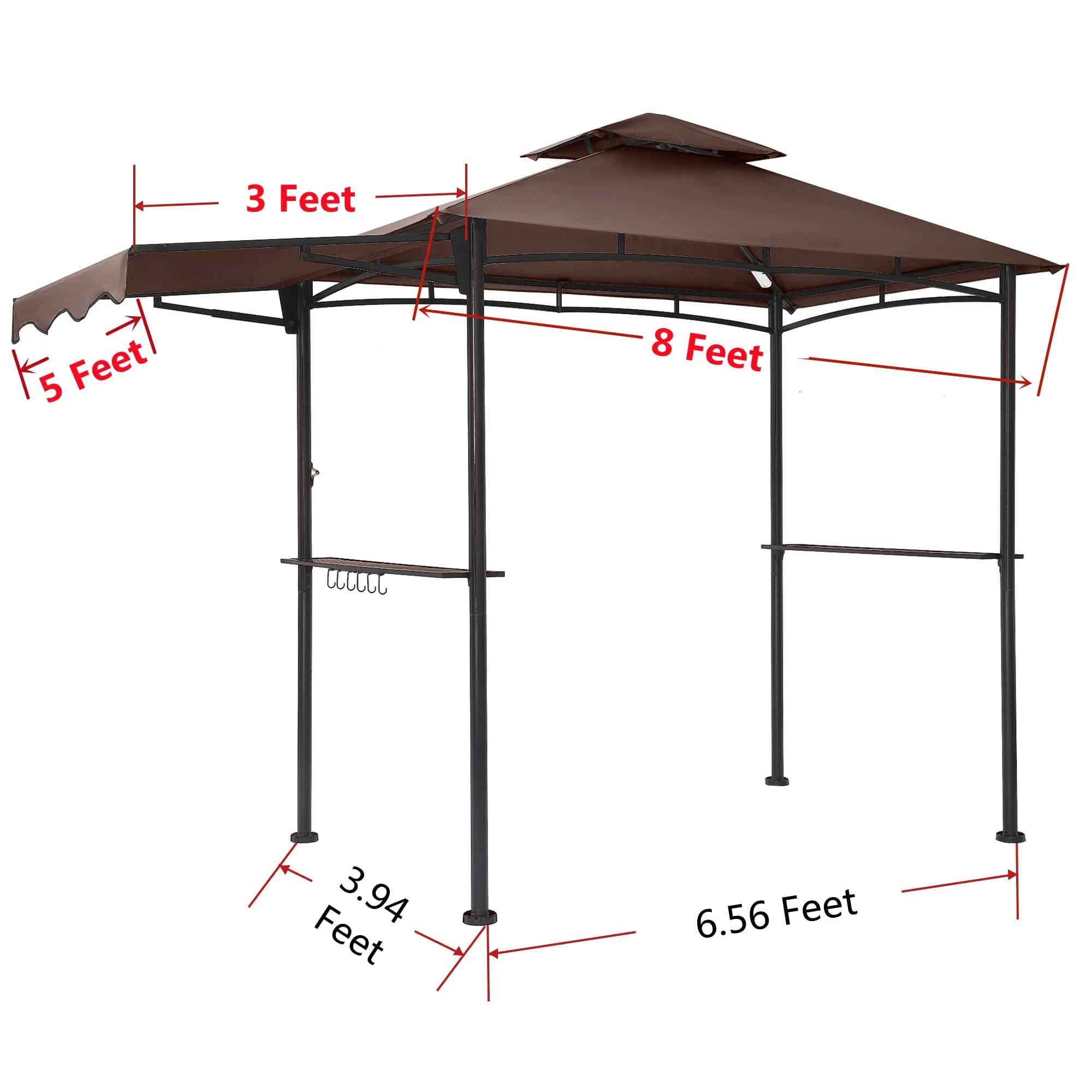 FAB BASED 5x8 Grill Gazebo, Outdoor BBQ Grill Patio Canopy with Extra Shadow & LED Lights, Barbeque Gazebo Canopy (Brown)