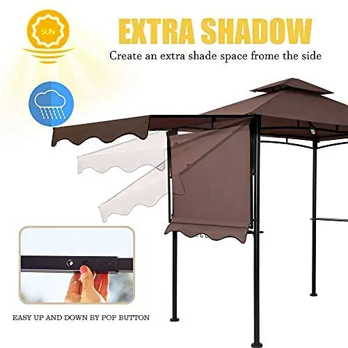 FAB BASED 5x8 Grill Gazebo, Outdoor BBQ Grill Patio Canopy with Extra Shadow & LED Lights, Barbeque Gazebo Canopy (Brown)