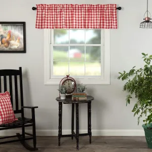 Farmhouse Red Country Buffalo Check Cotton Annie Kitchen Curtains Rod Pocket Hanging Loops 16x72 Valance