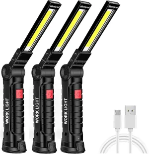 Fathers Day Tool Gifts for Men Dad,Rechargeable LED Work Light with Magnetic Base and Hanging Hook,5 Modes Rechargeable Flashlights,360°Rotate Mechanic Grill Light for Car Repair,Workshop,3pcs