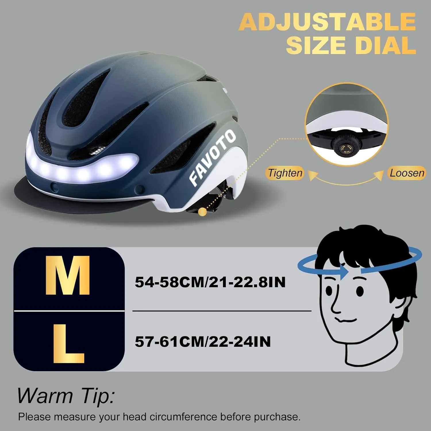 Favoto Bike Helmet with Turn Signals Lights - Smart Helmets for Adults Men Women - CPSC Certified Lightweight Bike Helmets - Road Bicycle E-Bikes MTB Commuter