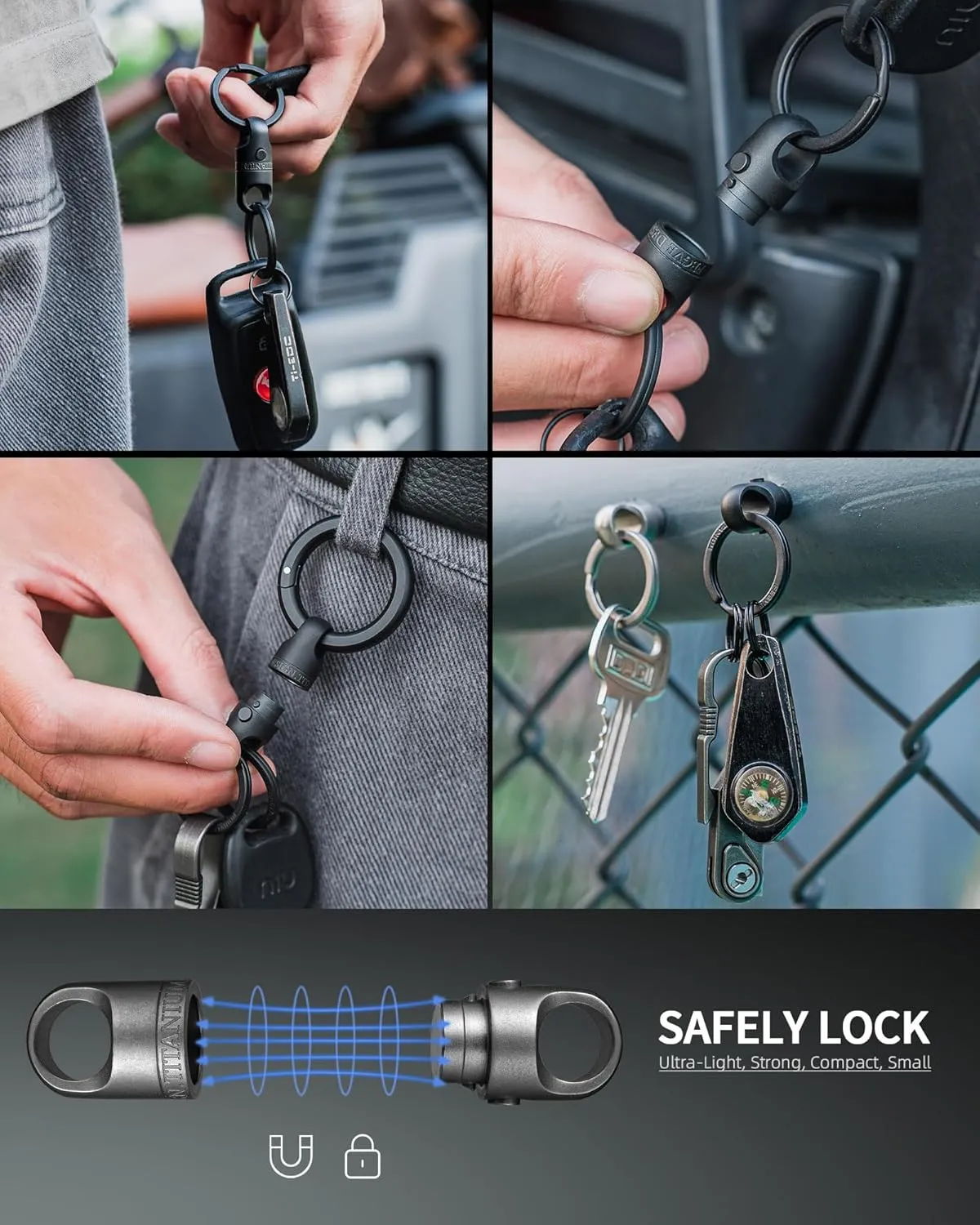 FEGVE Titanium Magnetic Key Holder, Quick Release Keychain, Detachable Magnetic Keychain, Safely Lock System, 360 ° Rotatable