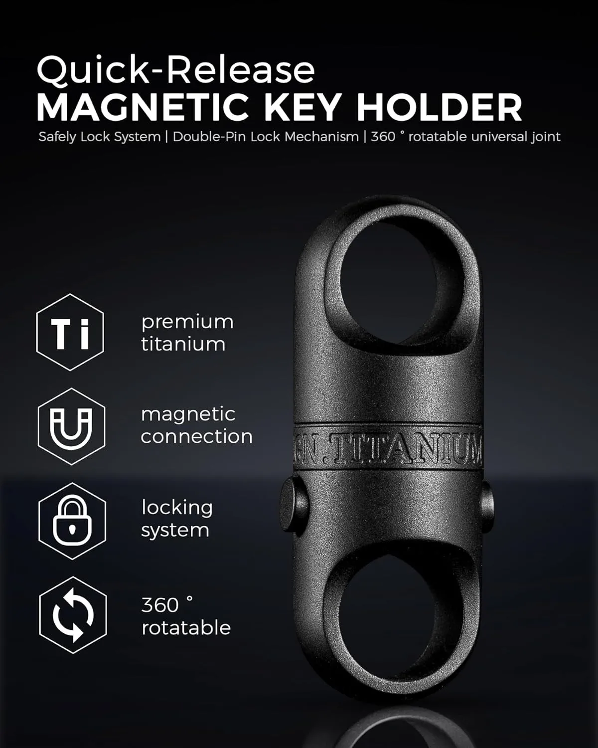 FEGVE Titanium Magnetic Key Holder, Quick Release Keychain, Detachable Magnetic Keychain, Safely Lock System, 360 ° Rotatable
