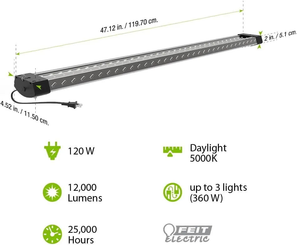 Feit Electric 3ft LED Utility Light, 3000 Lumens, 4000K Cool White, Plug-in, Flush/Hanging Mount, Ultra-Lightweight, 30W LED Shop Light and Under Cabinet Light, 50,000-Hour Lifespan, SHOP/3X1/840/V1