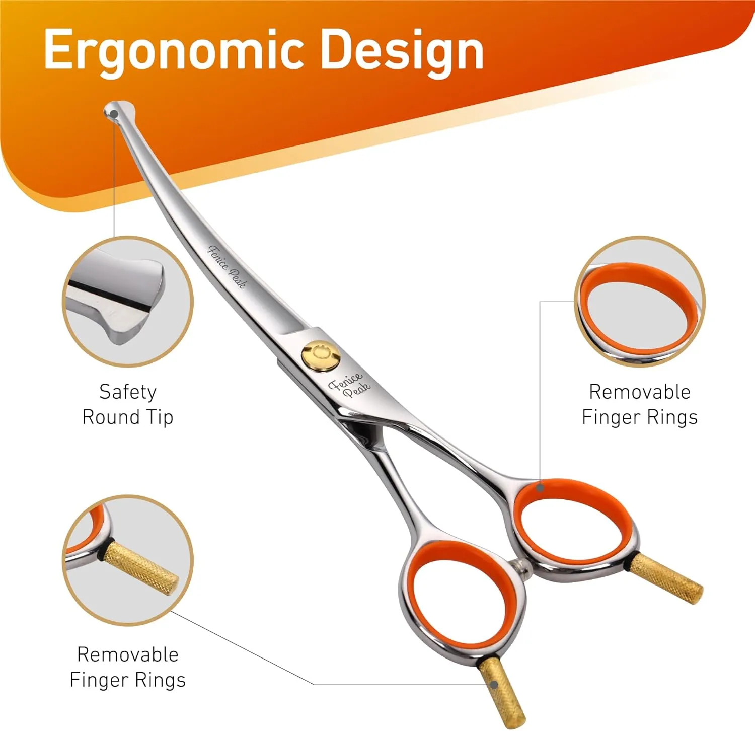 Fenice Peak 6'' Small Curved Scissors Lightweight Dog and Cat Grooming Scissors with Safety Round Tip JP440C Stainless Steel Sharp Blades for Body Facial Nose Ear and Paw Hair Easy Use