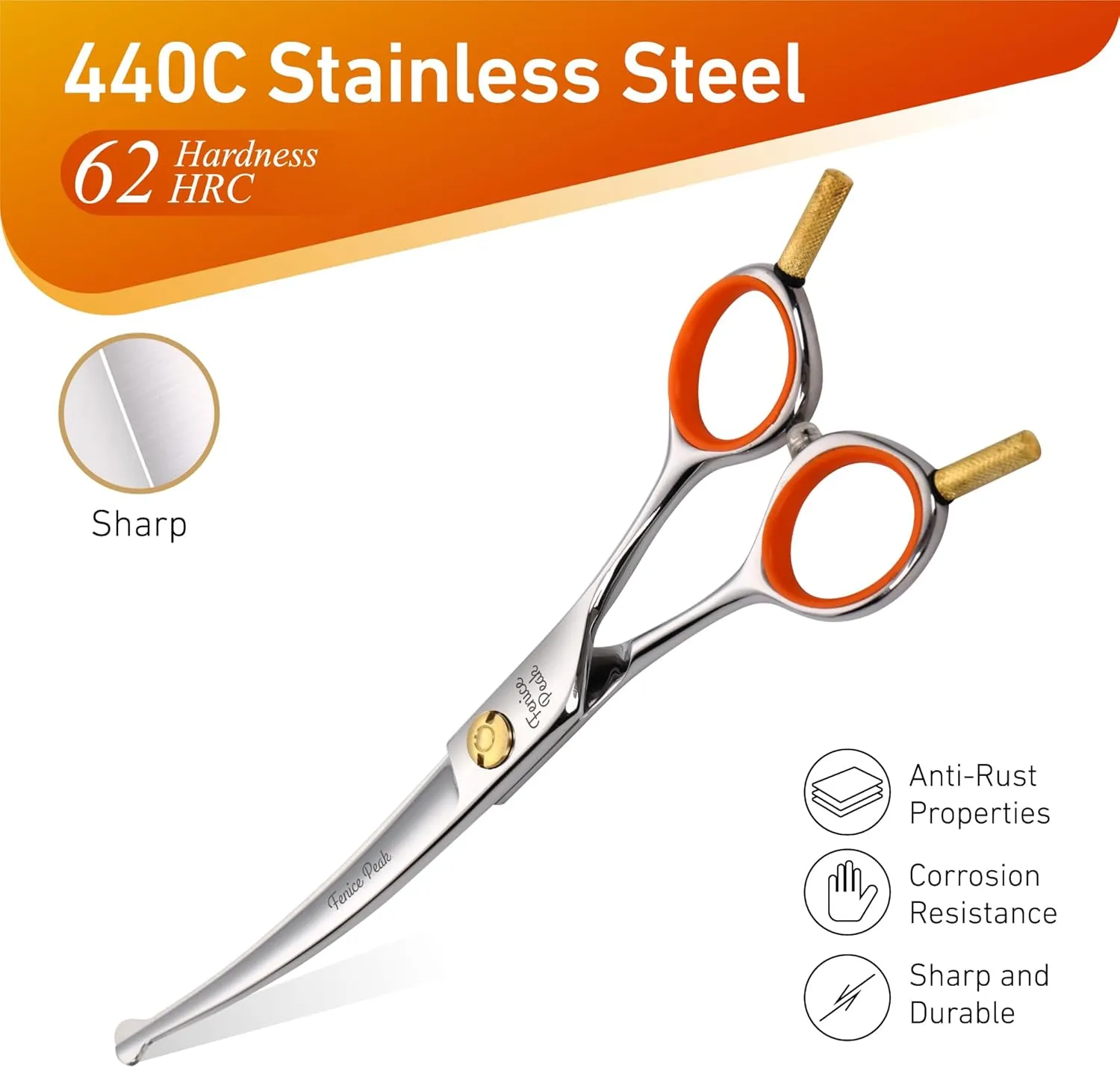 Fenice Peak 6'' Small Curved Scissors Lightweight Dog and Cat Grooming Scissors with Safety Round Tip JP440C Stainless Steel Sharp Blades for Body Facial Nose Ear and Paw Hair Easy Use
