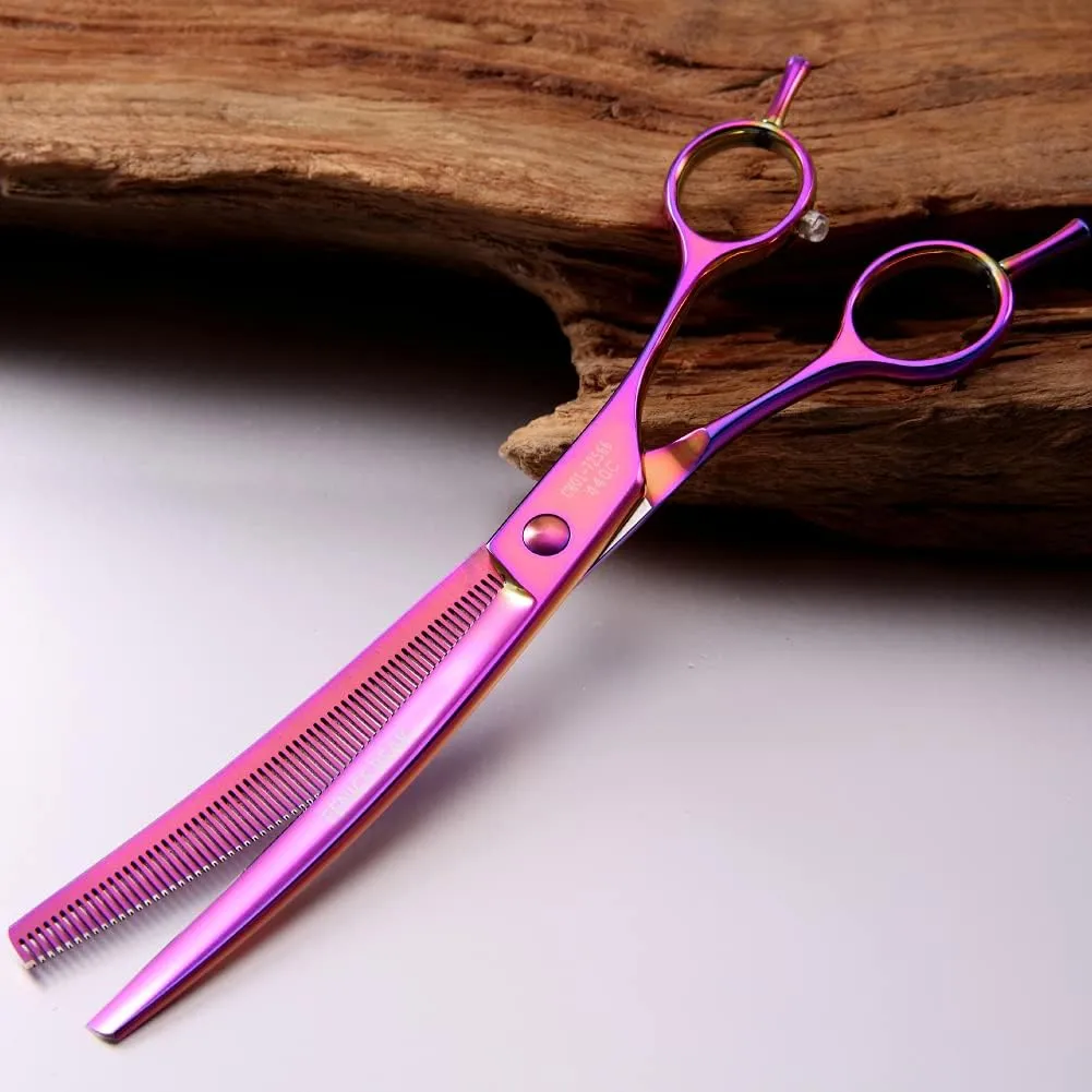Fenice Peak Professional Dog Grooming Scissors Pet Curved Thinning Shears 7.0'' Extremely Sharp Blades 440C Thinning Scissors Durable Smooth Motion & Fine Cut for Dogs and Cats (Multicolored)