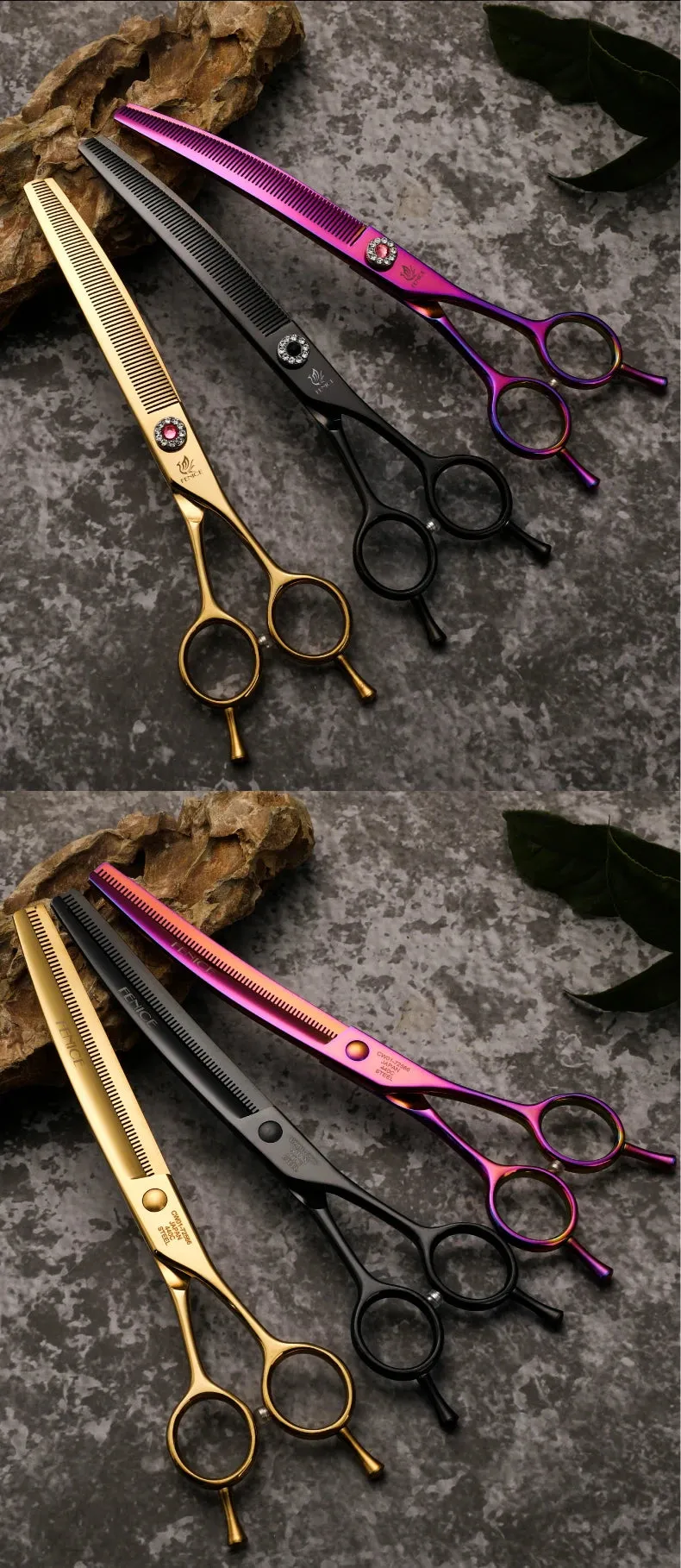 Fenice Professional JP440c 7 inch High quality Pet dog Grooming Scissors Curved thinning Shears Chunker Thinner Scissors