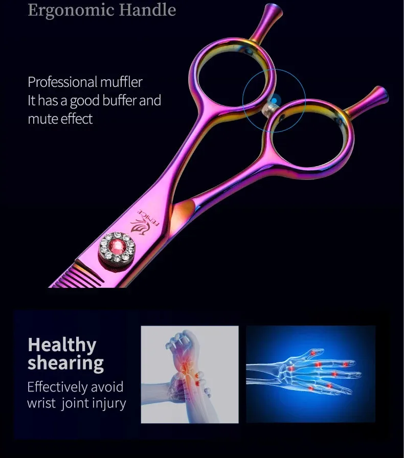 Fenice Professional JP440c 7 inch High quality Pet dog Grooming Scissors Curved thinning Shears Chunker Thinner Scissors