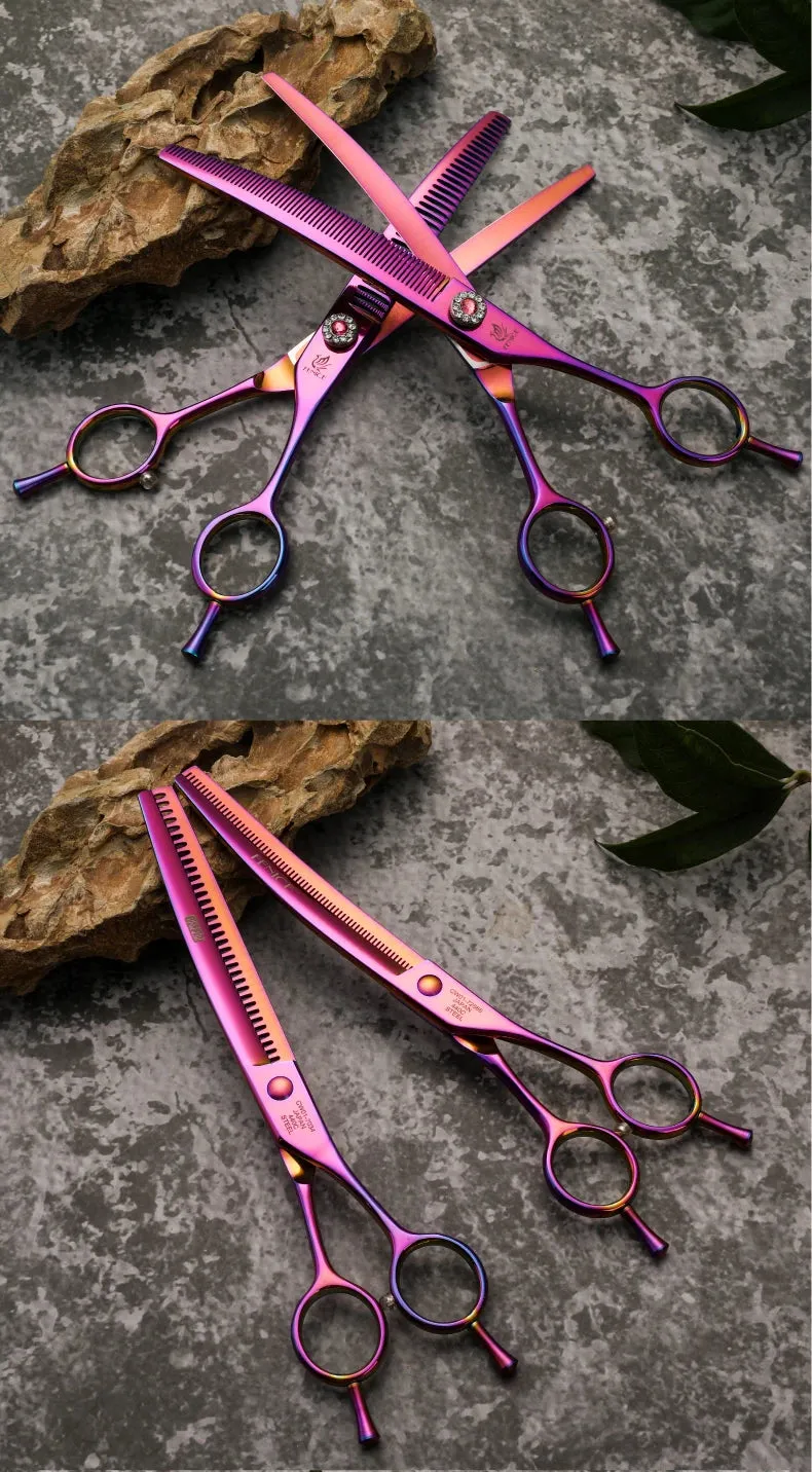 Fenice Professional JP440c 7 inch High quality Pet dog Grooming Scissors Curved thinning Shears Chunker Thinner Scissors
