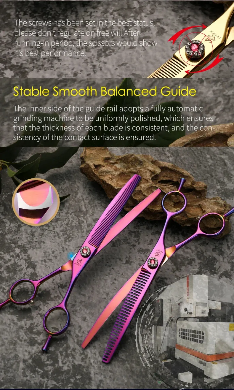 Fenice Professional JP440c 7 inch High quality Pet dog Grooming Scissors Curved thinning Shears Chunker Thinner Scissors