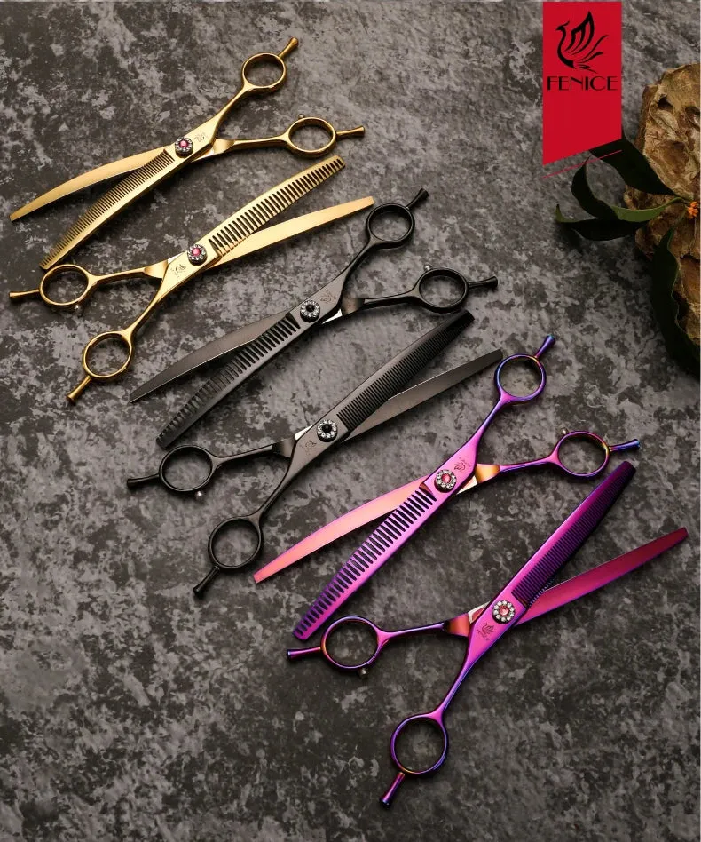 Fenice Professional JP440c 7 inch High quality Pet dog Grooming Scissors Curved thinning Shears Chunker Thinner Scissors