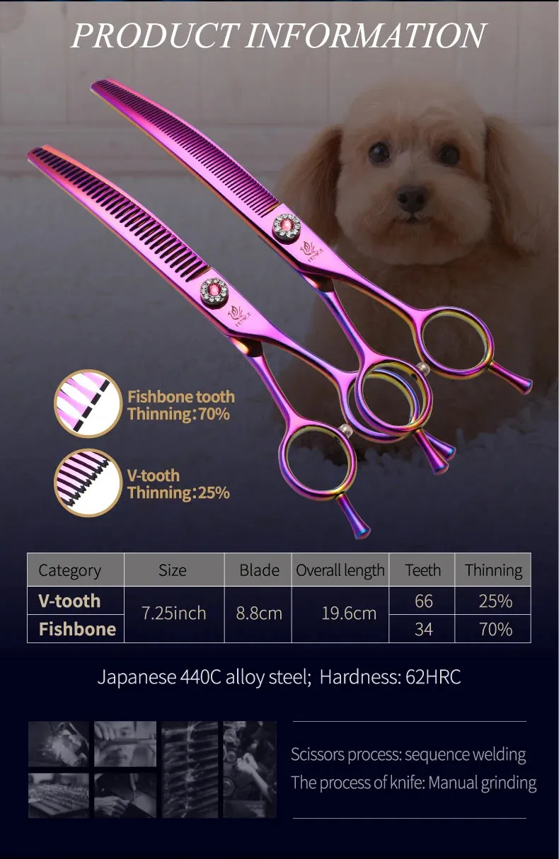 Fenice Professional JP440c 7 inch High quality Pet dog Grooming Scissors Curved thinning Shears Chunker Thinner Scissors