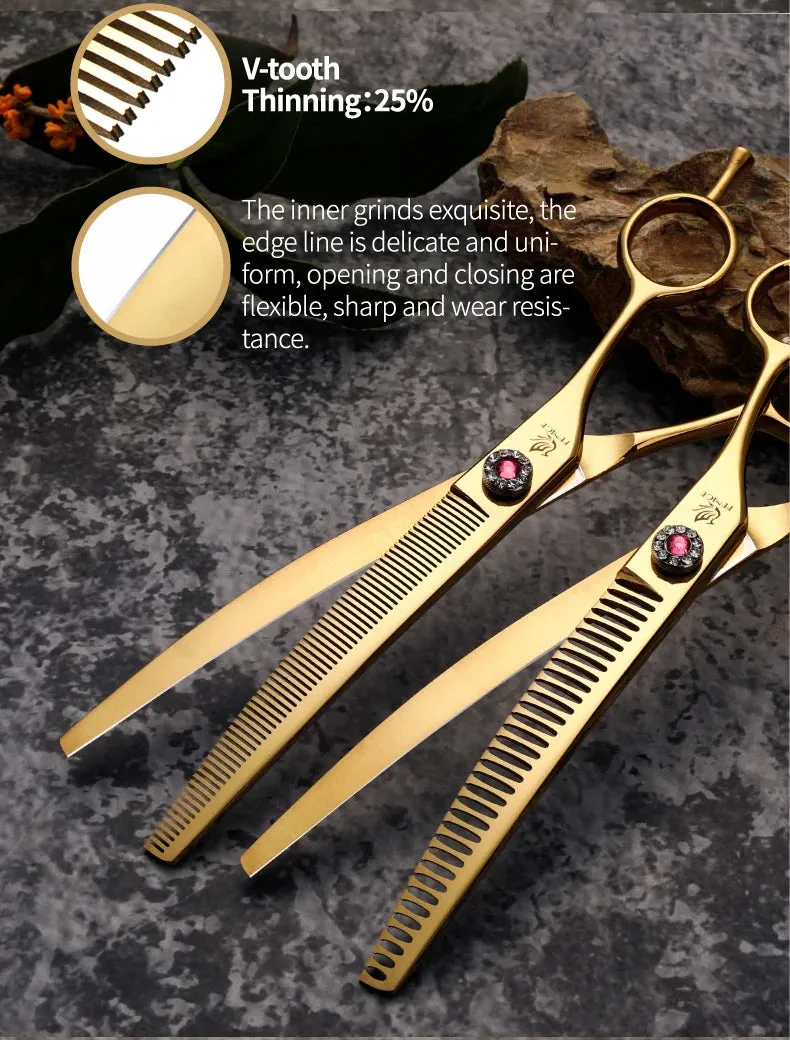 Fenice Professional JP440c 7 inch High quality Pet dog Grooming Scissors Curved thinning Shears Chunker Thinner Scissors