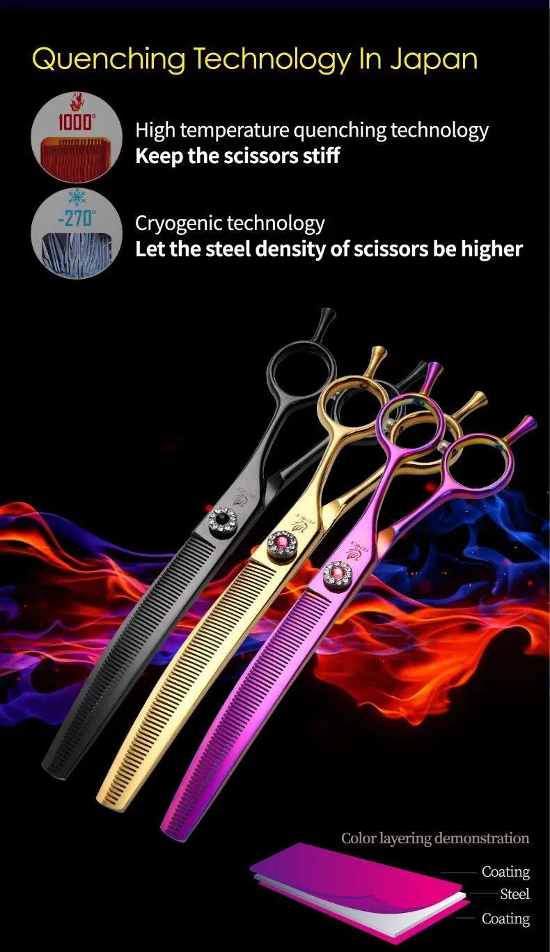 Fenice Professional JP440c 7 inch High quality Pet dog Grooming Scissors Curved thinning Shears Chunker Thinner Scissors