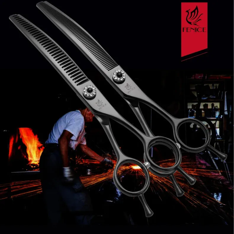 Fenice Professional JP440c 7 inch High quality Pet dog Grooming Scissors Curved thinning Shears Chunker Thinner Scissors