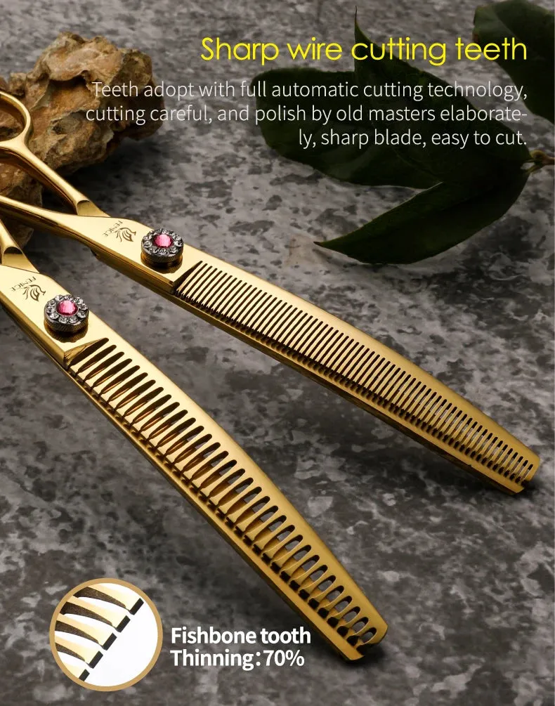 Fenice Professional JP440c 7 inch High quality Pet dog Grooming Scissors Curved thinning Shears Chunker Thinner Scissors