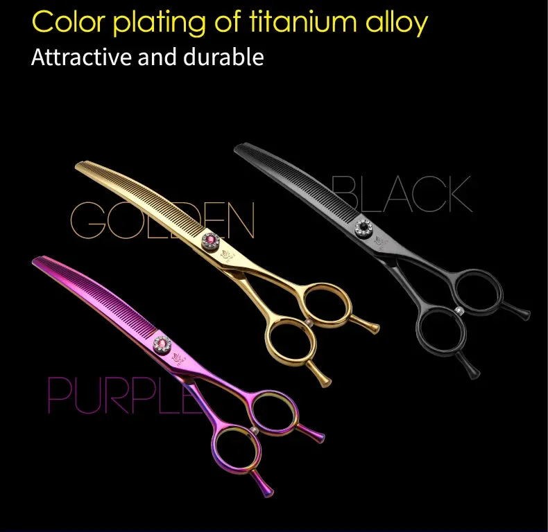 Fenice Professional JP440c 7 inch High quality Pet dog Grooming Scissors Curved thinning Shears Chunker Thinner Scissors