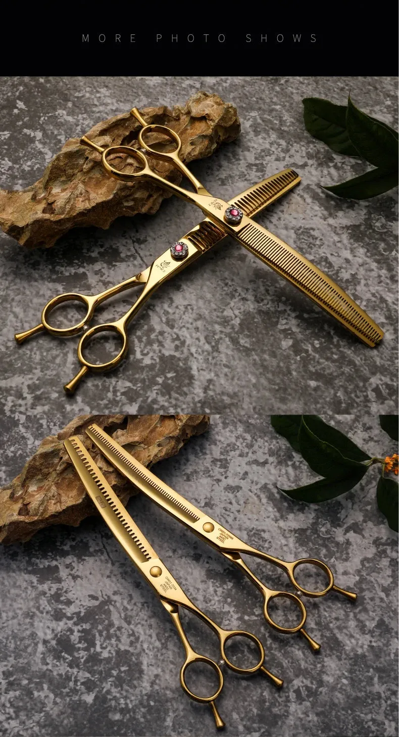 Fenice Professional JP440c 7 inch High quality Pet dog Grooming Scissors Curved thinning Shears Chunker Thinner Scissors