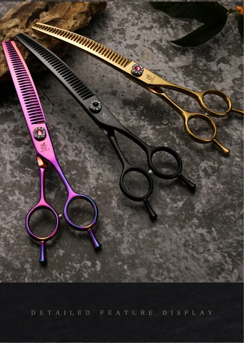 Fenice Professional JP440c 7 inch High quality Pet dog Grooming Scissors Curved thinning Shears Chunker Thinner Scissors