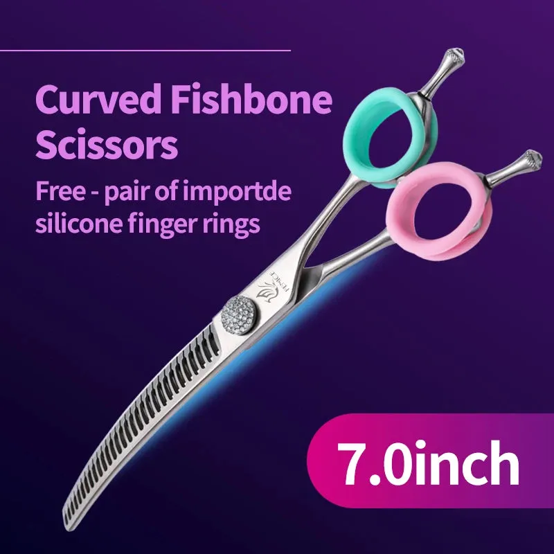 Fenice Professional JP440c 7 inch High quality Pet dog Grooming Scissors Curved thinning Shears Chunker Thinner Scissors