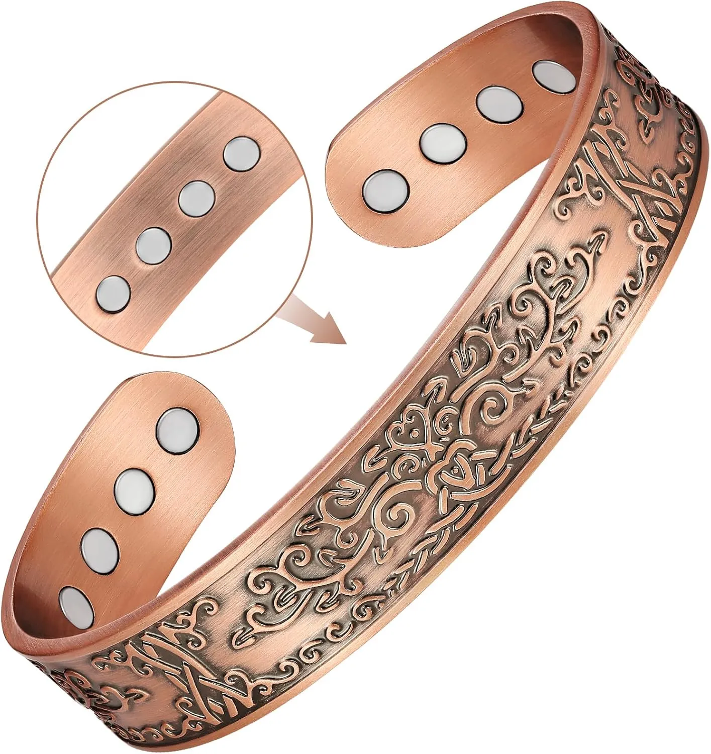Feraco Copper Bracelets for Men, 12X Strength Wide Pure Copper Magnetic Bracelet for Men with Neodymium Magnets, Adjustable Cuff Bangle with Giftable Box