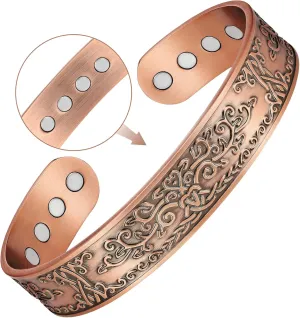 Feraco Copper Bracelets for Men, 12X Strength Wide Pure Copper Magnetic Bracelet for Men with Neodymium Magnets, Adjustable Cuff Bangle with Giftable Box