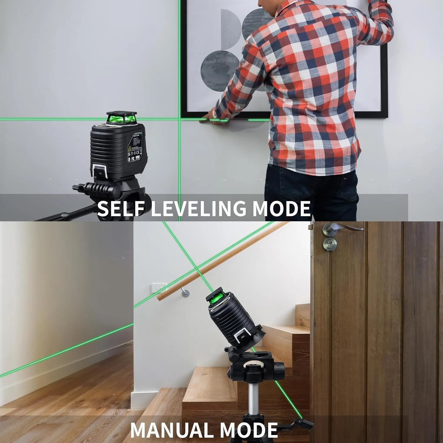 Firecore Laser Level with Tripod, 360° Self Leveling Cross Line Laser Level, Green Line Leveler Tool for Hanging Pictures Floor Tile Wall Construction, L-Bracket, AA Batteries & Carry Pouch Included