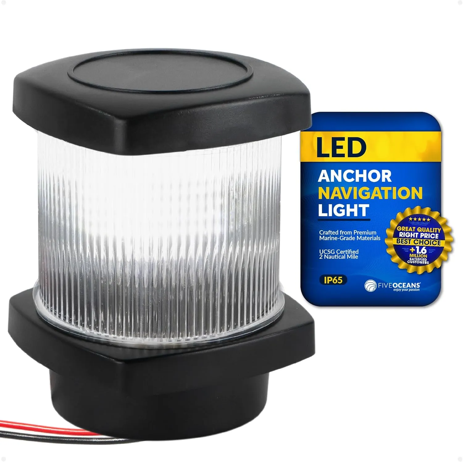 Five Oceans LED Anchor Light, Boat Navigation Lights, High Performance Polycarbonate Housing, 12V DC, Meets USCG 2 NM Rule, Vertical Mount for Sailboats - FO4683