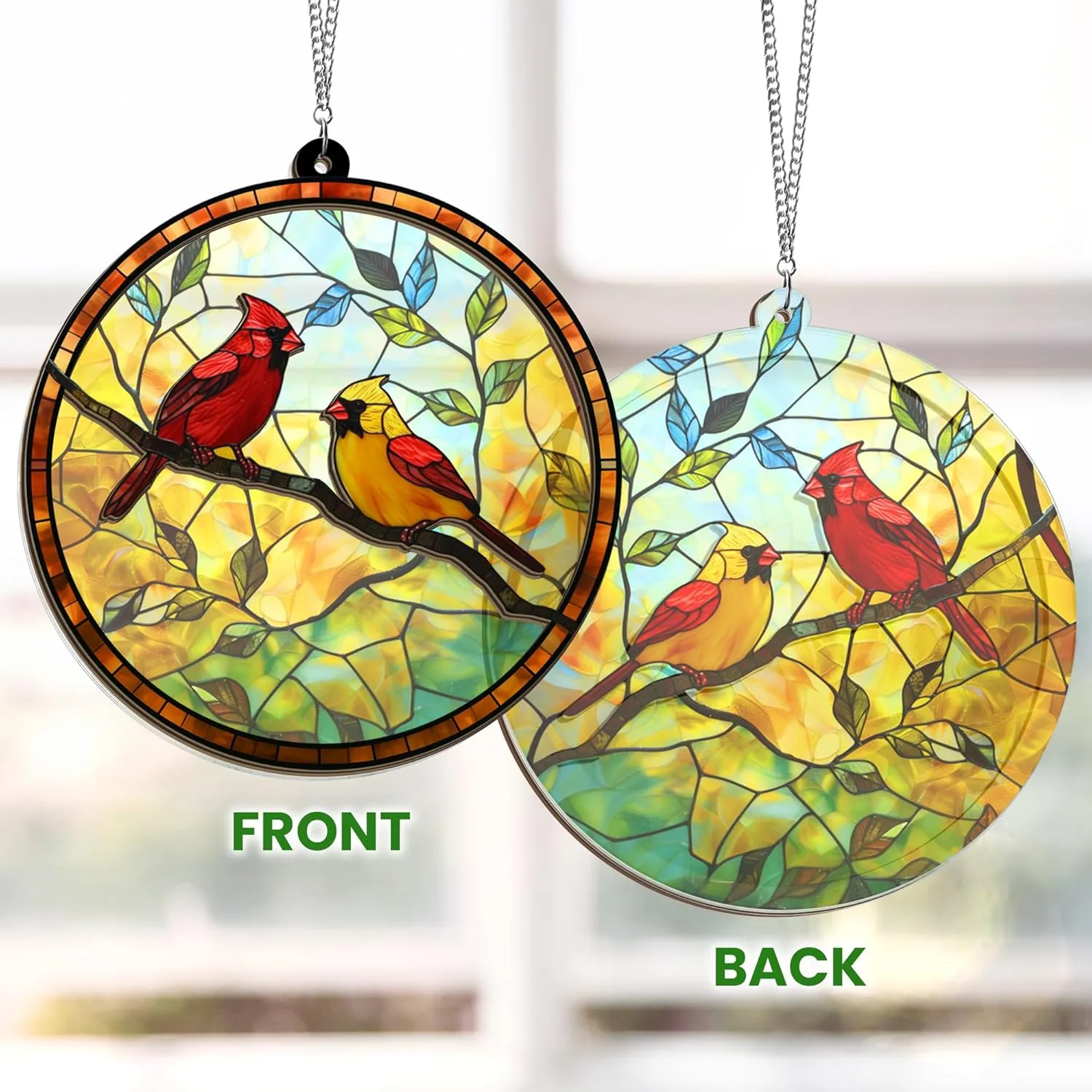 FLAGWIX Cardinal Gifts for Women, Men - Christmas Cardinal Suncatcher for Home Decor, Sympathy, Memorial Gifts, Bereavement Gift Ideas - Window Suncatcher Hanging Decorations