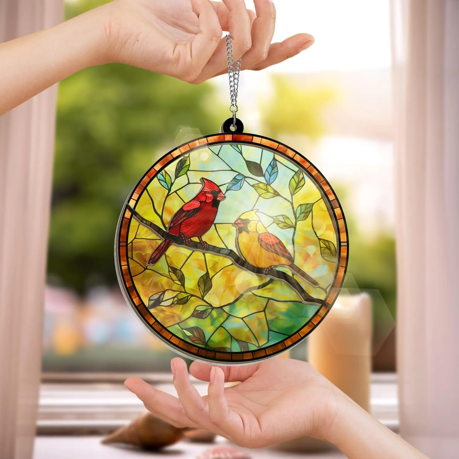 FLAGWIX Cardinal Gifts for Women, Men - Christmas Cardinal Suncatcher for Home Decor, Sympathy, Memorial Gifts, Bereavement Gift Ideas - Window Suncatcher Hanging Decorations
