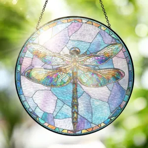FLAGWIX Dragonfly Gifts for Women Men - Stained Glass Window Hanging 10 in - Dragonfly Garden Decor for Yard Decorations Outdoor, Sun Catchers Indoor Window for Home Decor, Gardening Gifts for Women